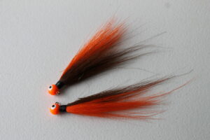 Orange and brown, made in USA bucktail jigs