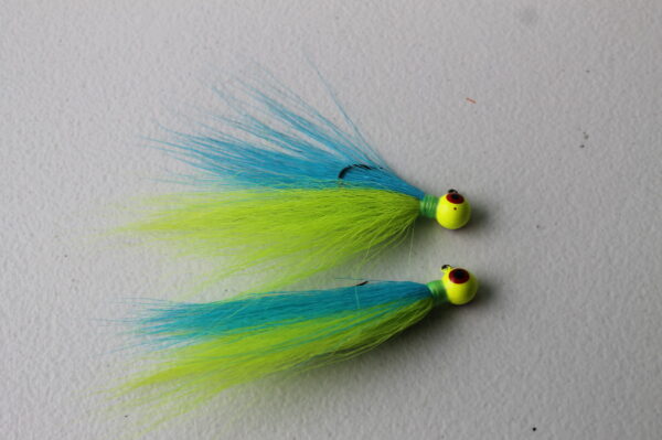 Bucktail Jigs- Fluorescent Blue and Chartreuse, 1/4 oz