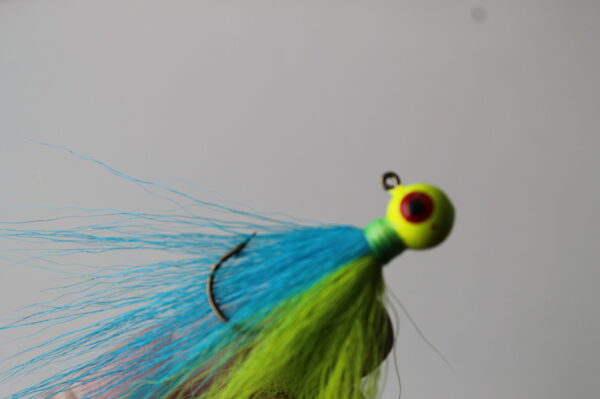 Bucktail Jigs- Fluorescent Blue and Chartreuse, 1/4 oz - Image 2